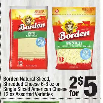 Super King Markets Borden Natural Sliced, Shredded Cheese 6-8 oz or Single Sliced American Cheese 12 oz offer