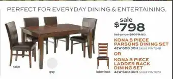 Slumberland Furniture Kona 5 Piece Parsons Dining Set Or Kona 5 Piece Ladder Back Dining Set offer