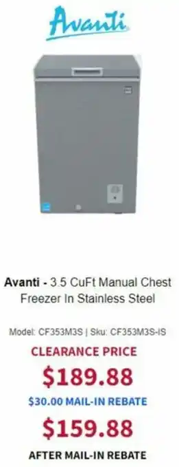 BrandsMart USA Avante-3.5 CuFt Manual Chest Freezer In Stainless Steel offer