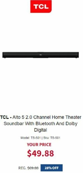 TCL-Alto 5 2.0 Channel Home Theater Soundbar With Bluetooth And Dolby Digital