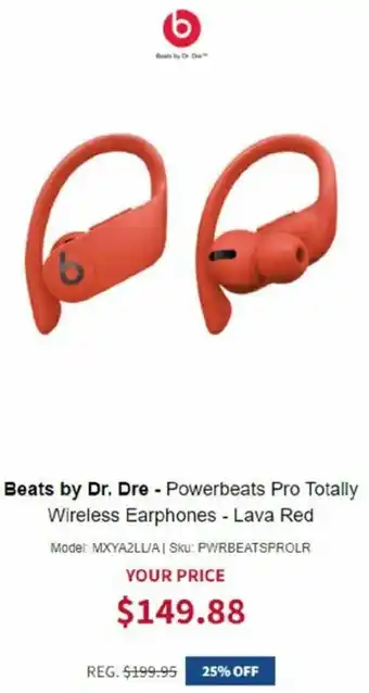 Beats By Dr. Dre- Powerbeats Pro Totally Wireless Earphone-Lava Red