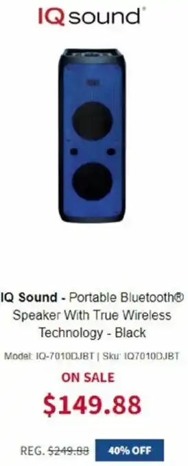 BrandsMart USA IQ Sound-Portable Bluetooth Speaker With True WirelessTechnology-Black offer