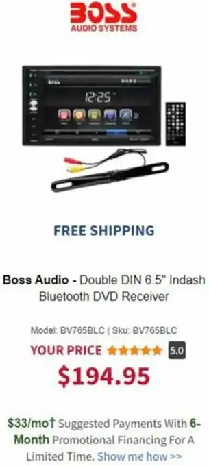 BrandsMart USA Boss Audio-Double DIN 6.5" Indash Bluetooth DVD Receiver offer