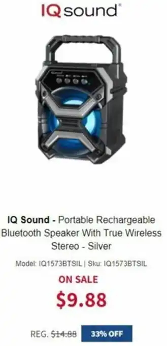 IQ Sound-Portable Rechargeable Bluetooth Speaker With True Wireless Stereo-Silver