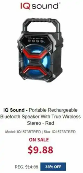 IQ-Sound-Portable Rechargeable Bluetooth Speaker With True Wireless Stereo-Red