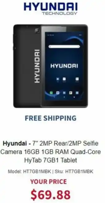 Hyundai-7" 2MP Rear/2MP Selfie Camera 16GB 1GB RAM Quad-Core HyTab 7GB Tablet