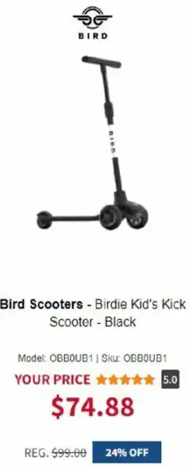 Bird Scooters-Birdie Kid's Kick Scooter-Black