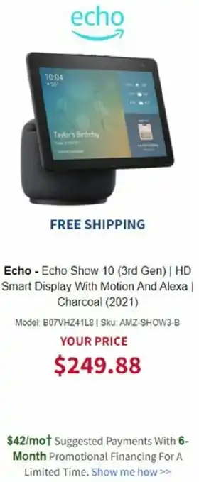 Echo-Echo Show 10 (3rd Gen) HD Smart Display With Motion And Alexa I Charcoal (2021)