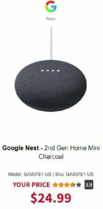 BrandsMart USA Google Nest-2nd Gen Home Mini Charcoal offer