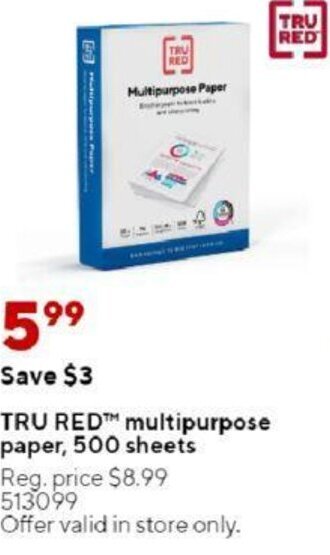 Staples Tru Red Multipurpose Paper, 500 Sheets offer