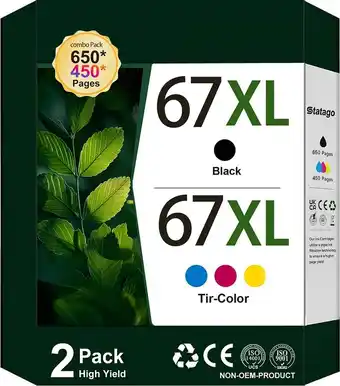 Walmart 67 Ink Cartridge for HP 67 67xl Ink Cartridges - Black | Color (Tri-Color), 2 Pack offer