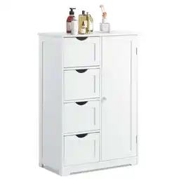Walmart Costway Bathroom Storage Wooden 4 Drawer Cabinet Cupboard 2 Shelves Free Standing White offer