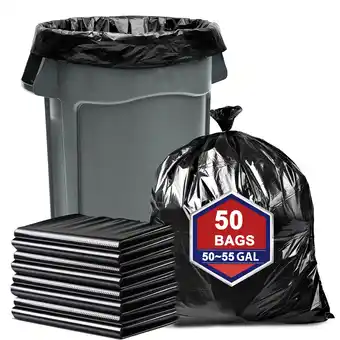 Walmart 55 Gallon Trash Bags(50 Count), Black Heavy Duty Large Big Garbage Bags Can Yard Lawn Liners 1.5 Mil offer