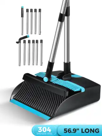 Walmart BIMZUC Broom and Dustpan Set for Home, Steel Dust Pan with 56.9 Long Handle Broom Combo for Kitchen offer