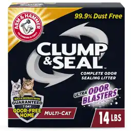 Walmart ARM & HAMMER Clump & Seal Multi-Cat Complete Odor Sealing Clumping Cat Litter, 14 lb offer