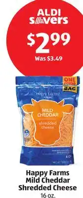 Aldi Happy Farms Mild Cheddar Shredded Cheese offer