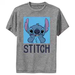 Walmart Boy's Lilo & Stitch Blue Square Portrait Stitch Performance Graphic Tee Charcoal Heather Small offer