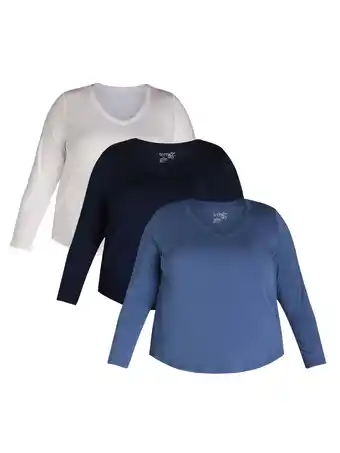 Walmart Terra & Sky Women's Plus Size V Neck Tee with Long Sleeves, 3 Pack, Sizes 0X-5X offer