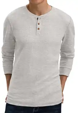 Walmart GIRUNS Men's Long Sleeve Waffle Henley Casual Henley T-shirts for Men offer