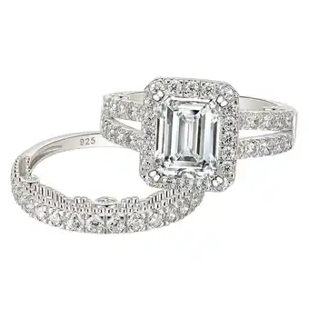 Walmart Wuziwen 4 Ct Emerald Cut Sterling Silver Wedding Ring Set for Women Cubic Zirconia Size 7 offer