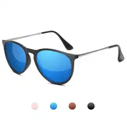 Walmart Sunglasses for Women Men Polarized UV Protection Lens Round Fashion Mirrored Black Sunglasses-Blue offer