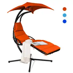 Walmart Costway Hanging Swing Chair Hammock Chair w/ Pillow Canopy Stand Orange offer