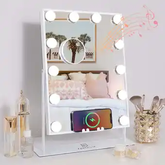 Walmart Fenchilin Vanity Makeup Mirror with Lights Bluetooth Wireless Charging Tabletop Metal White offer