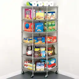 Walmart Zimtown 6 Tire Heavy Duty Wire Garage Storage Rack, Steel Corner Shelving with Wheels, Silver offer