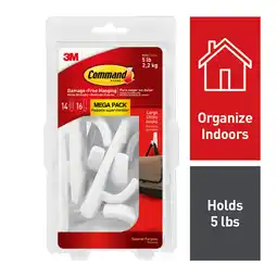 Walmart Command Large Utility Hooks, White, Damage Free Decorating, 14 Hooks and 16 Command Strips offer