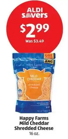 Aldi Happy Farms Mild Cheddar Shredded Cheese offer