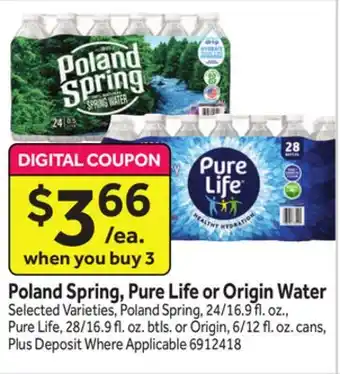 Stop&Shop Poland Spring, Pure Life or Origin Water offer