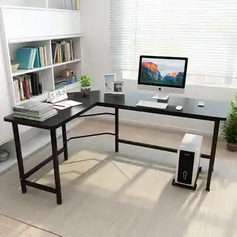 Walmart Ktaxon L-Shaped Computer Desk Corner PC Latop Table Study Office Workstation Black offer