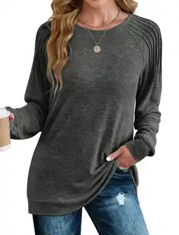 Walmart UVN Sweatshirt for Women Crewneck Pleated Long Sleeve Shirts Tunic Tops offer