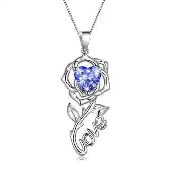 Walmart Beautlace Rose Love Neckalce,925 Sterling Silver Birthstone Pendant Necklace Jewelry Gifts for Women offer
