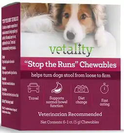 Walmart Vetality Stop The Runs, Anti-Diarrhea Chewable Tablets for Dogs, 6 Count for Dogs offer