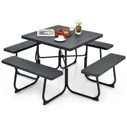 Walmart Costway Outdoor 8-person Square Picnic Table Bench Set with 4 Benches & Umbrella Hole Grey offer