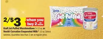 Meijer Kraft Jet-Puffed Marshmallows 3-12 oz. or Nestlé Carnation Evaporated Milk* 12 oz offer