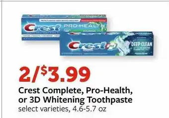 Fareway Crest Complete Pro-health Or 3d Whitening Toothpaste offer
