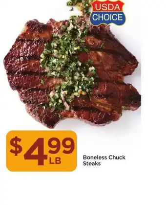 Food 4 Less Boneless Chuck Steaks offer
