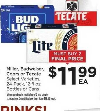 Food 4 Less Miller Budweiser Coors Or Tecate Select Varieties offer