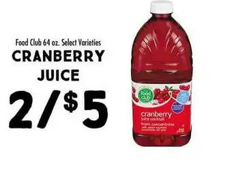 Maceys Cranberry Juice Food Club Select Varieties offer