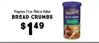 Maceys Bread Crumbs Progresso Plain Or Italian offer