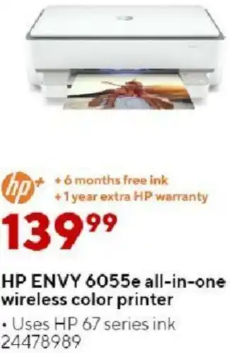 Staples HP Envy 6055e All-In-One Wireless Color Printer offer