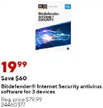 Staples Bitdefende Internet Security Antivirus Software For 3 Devices offer