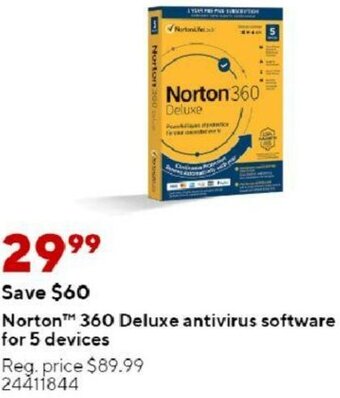 Staples Norton 360 Deluxe Antivirus Software For 5 Devices offer