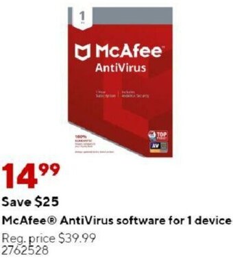 Staples McAfee AntiVirus Software For 1 Device offer