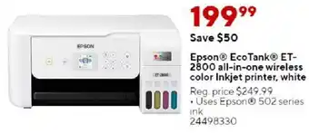 Staples Epson EcoTank ET-2800 All-In-One Wireless Color Inkjet Printer White offer