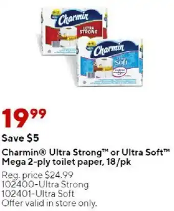 Charmin Ultra Strong Or Ultra Soft Mega 2-Ply Toilet Paper 18/Pk