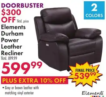 Boscov's Elements Durham Power Leather Recliner offer