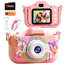 Walmart PayUSD Unicorn/Dolphin 1080HD, 96MPX Video Camera for Kids with 64GB SD Card, Blue/Pink offer